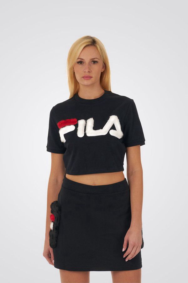 Fila Barbara Fur Logo Ringer Women's T-Shirts - Black,NZ 195-20645